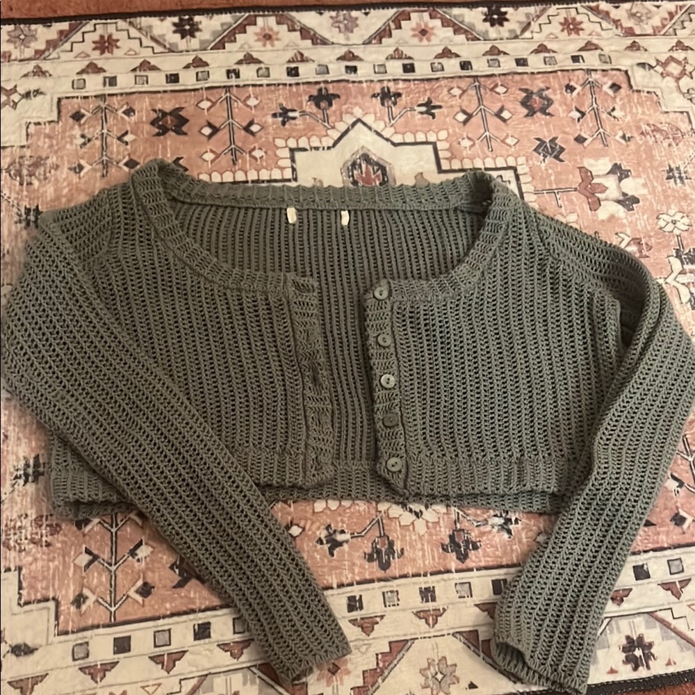 Olive Green Knit Sweater Cardigan